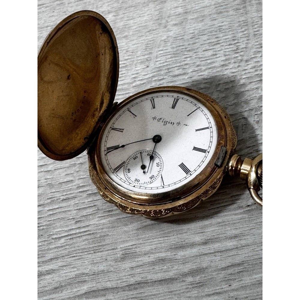 1899 14k GF Elgin 7 Jewel Pocket Watch SAILBOAT Engraved WORKING!